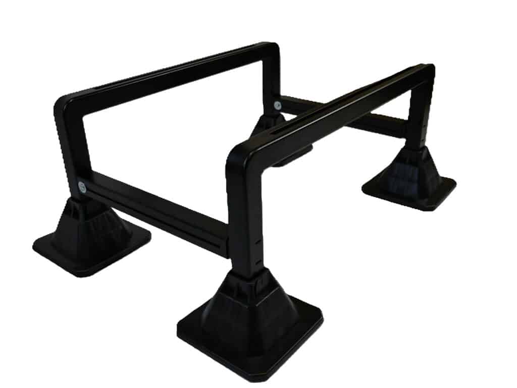 Modular black plastic cable support bracket